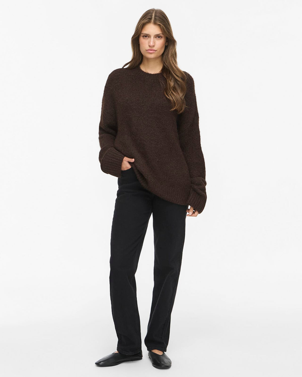 VILA Strikkegenser Bows L/S O-neck Knit - Coffee Bean Melange