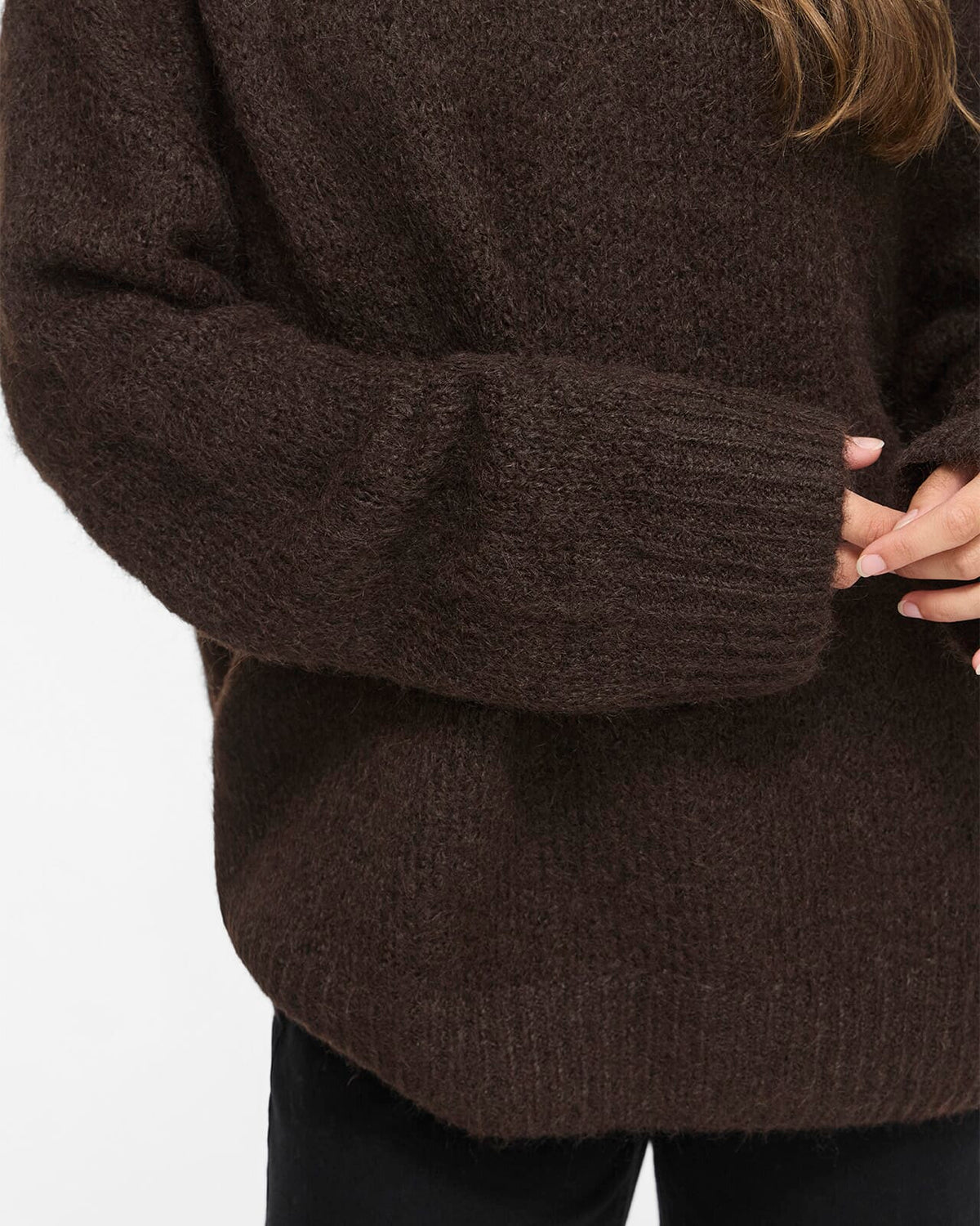 VILA Strikkegenser Bows L/S O-neck Knit - Coffee Bean Melange