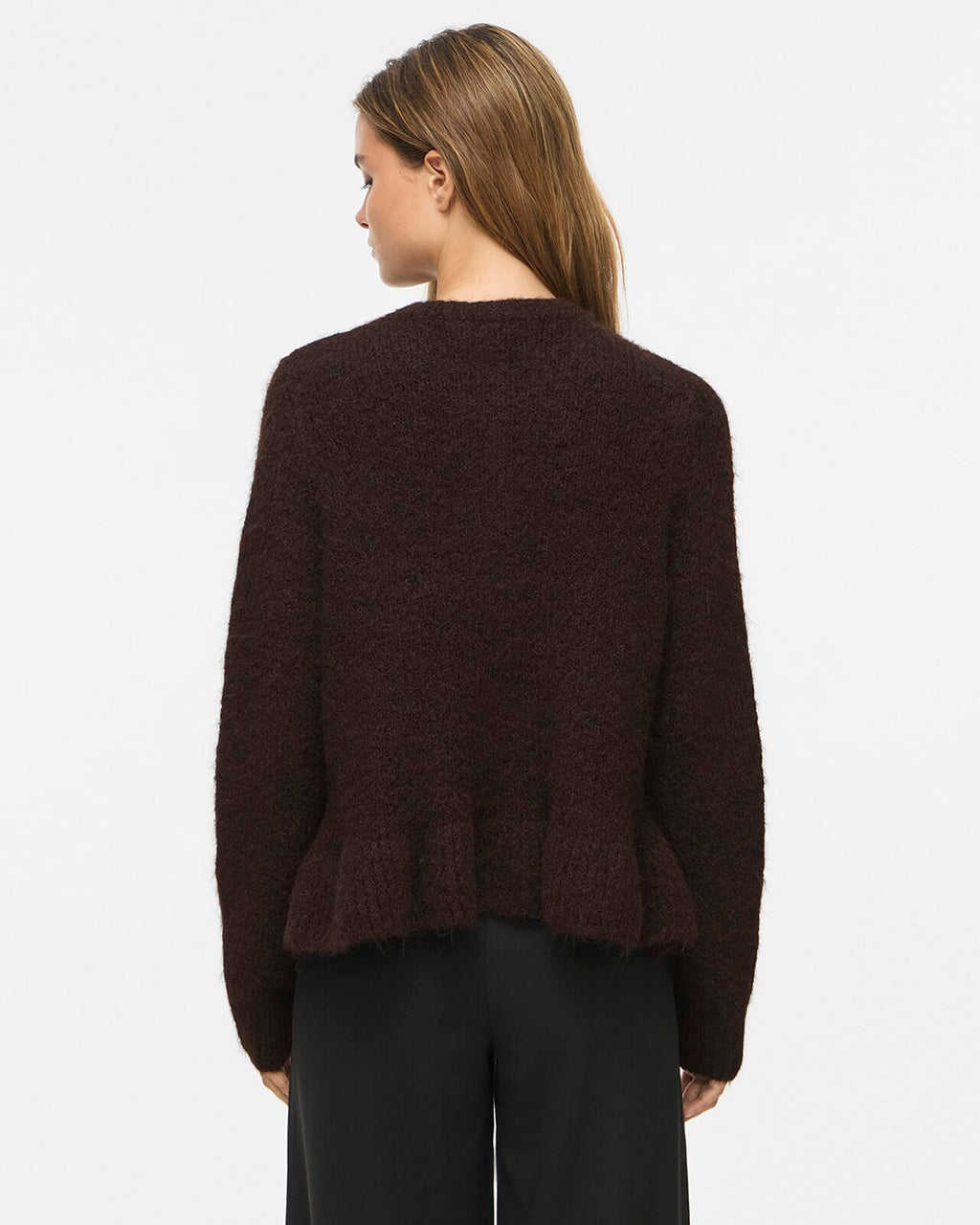 VILA Strikket Cardigan Bows L/S Flounce Knit - Coffee Bean Melange