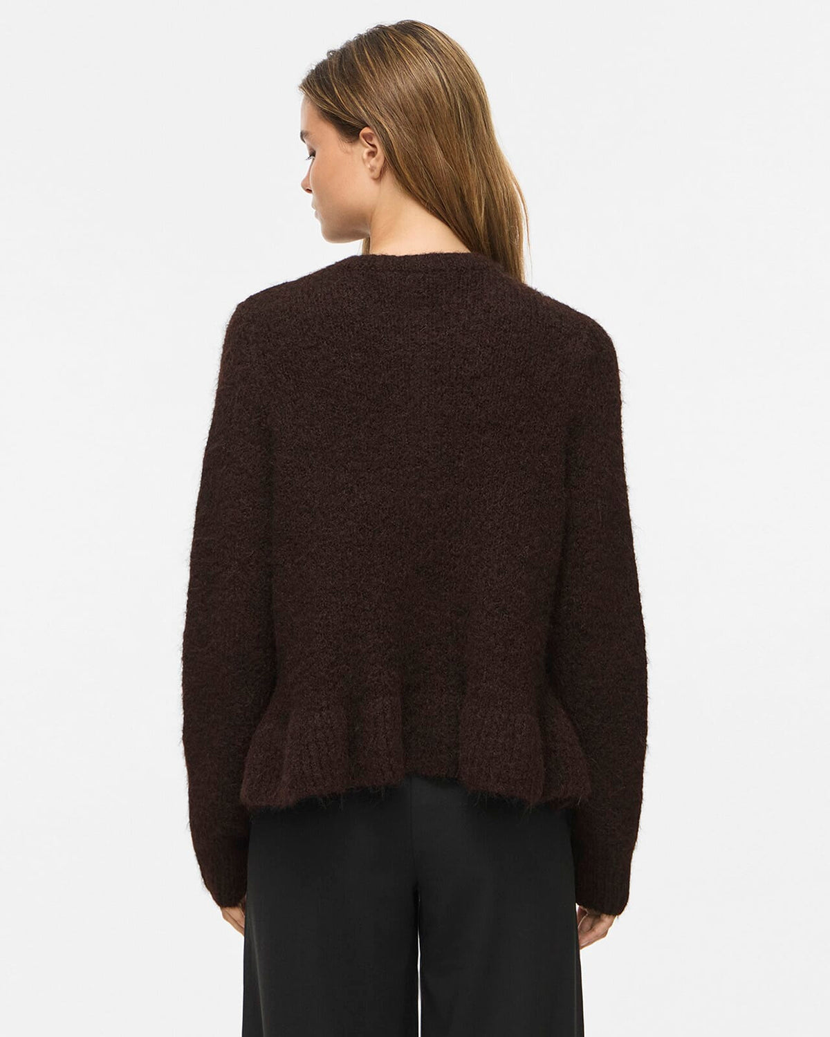 VILA Strikket Cardigan Bows L/S Flounce Knit - Coffee Bean Melange