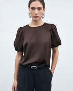 VILA Topp Ellette 2/4 Satin Puff - Coffee Bean
