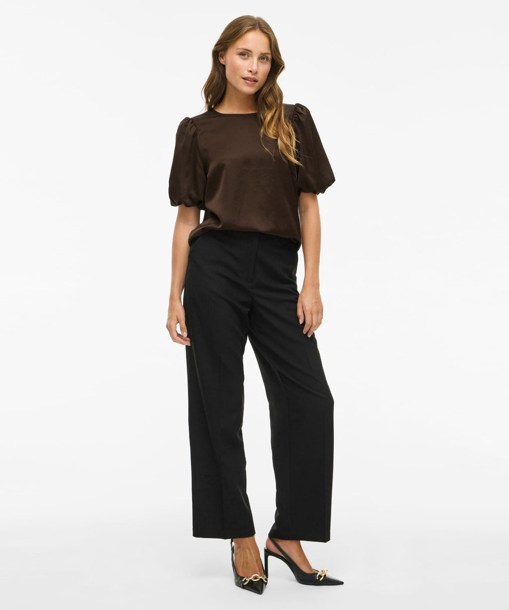 VILA Topp Ellette 2/4 Satin Puff - Coffee Bean