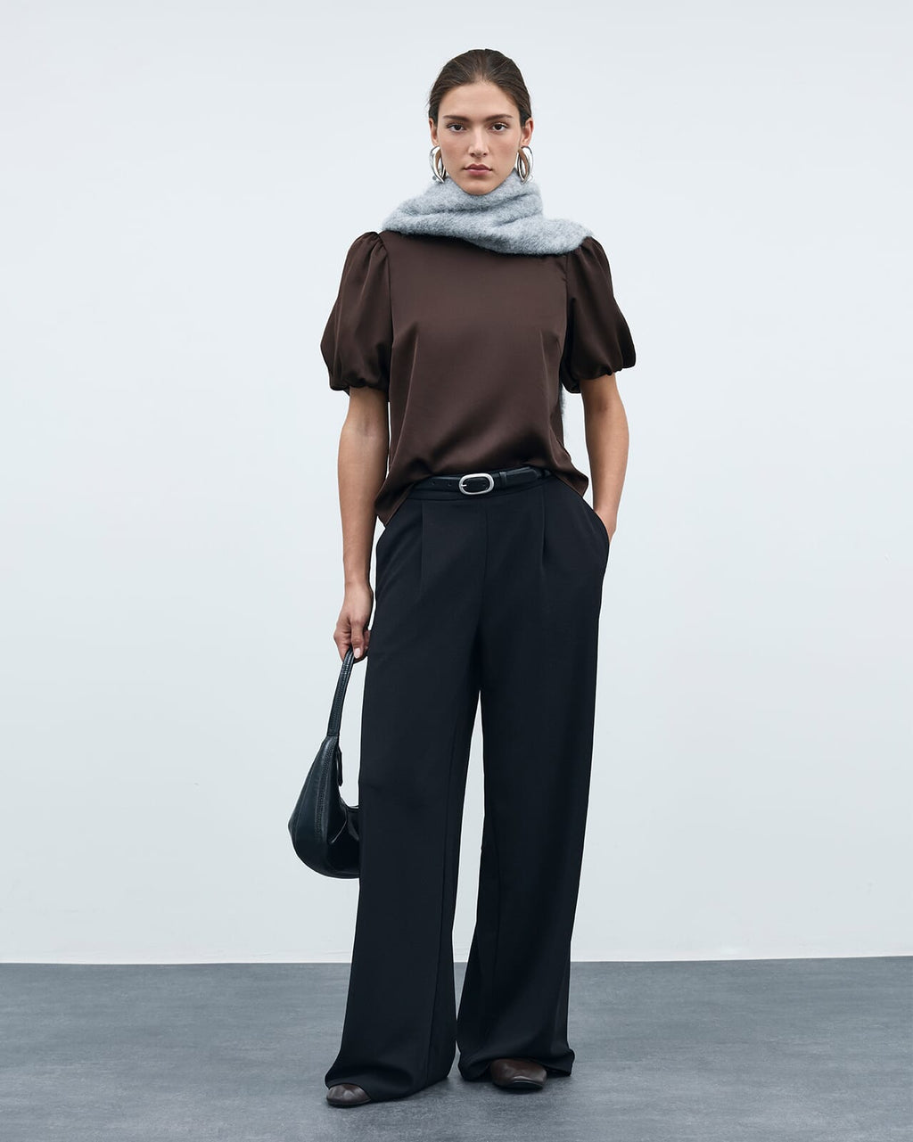 VILA Topp Ellette 2/4 Satin Puff - Coffee Bean