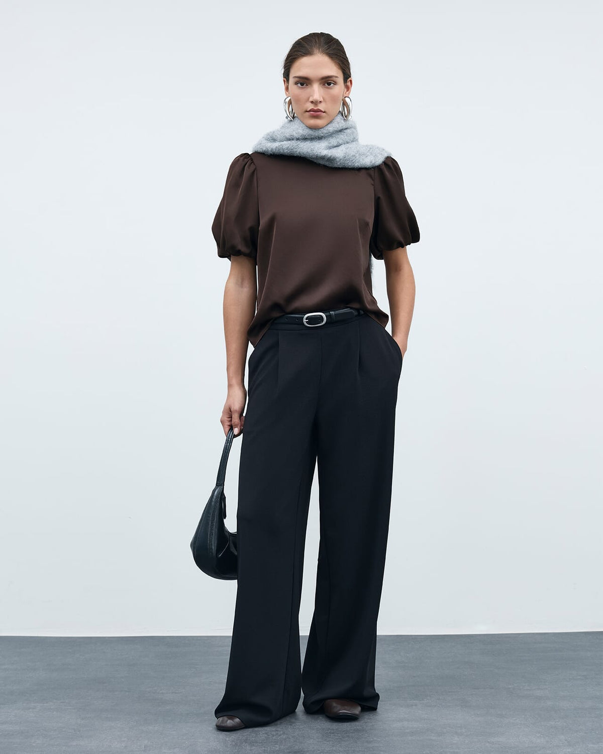 VILA Topp Ellette 2/4 Satin Puff - Coffee Bean