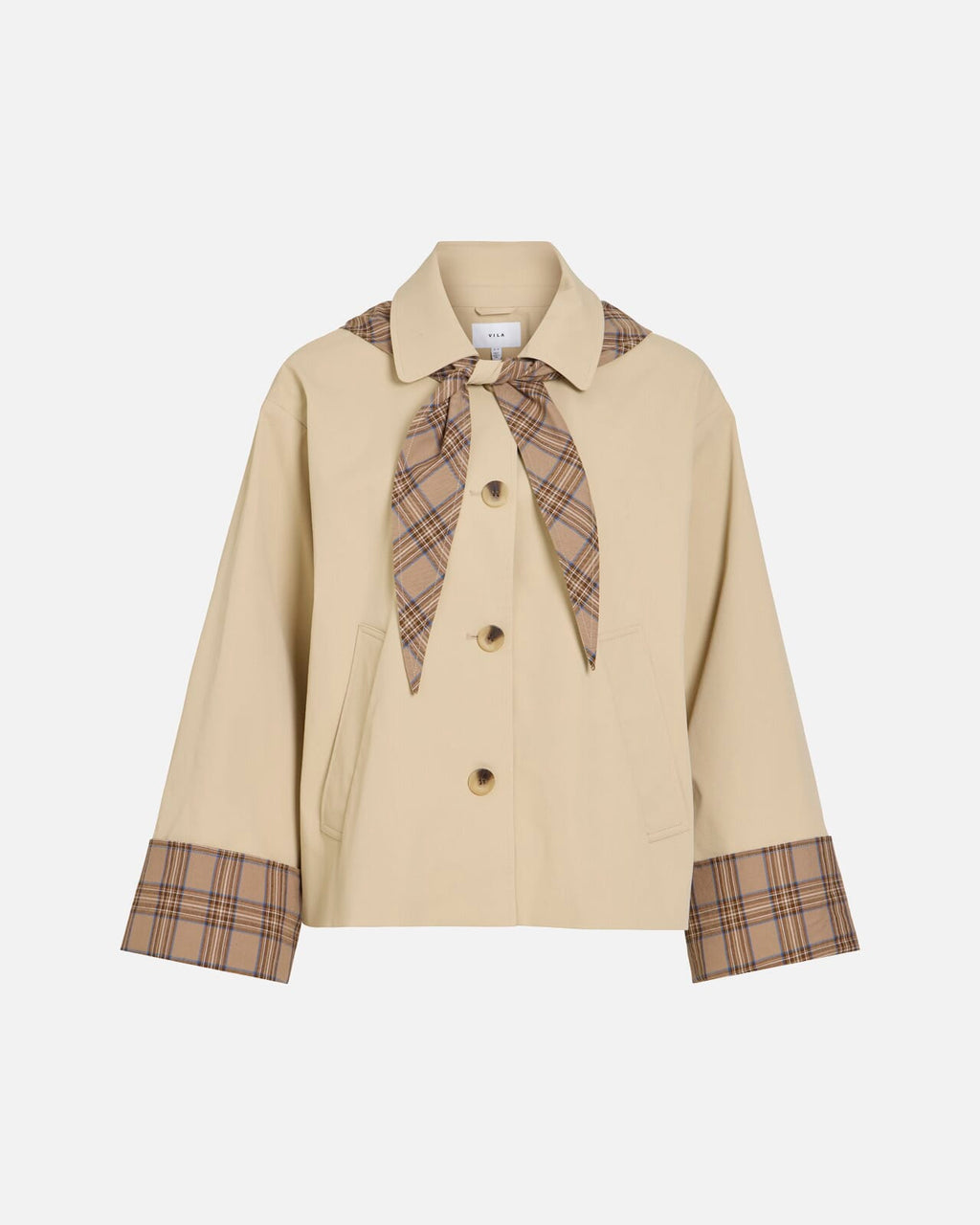 VILA Jakke Avara Detail L/S Detail - Fields Of Rye/ Check Scarf