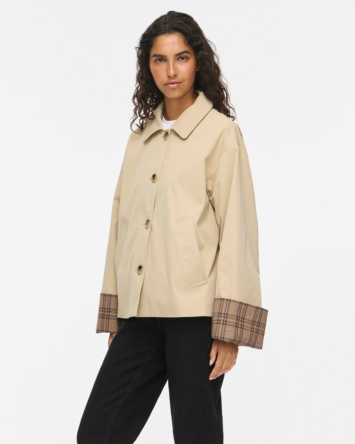 VILA Jakke Avara Detail L/S Detail - Fields Of Rye/ Check Scarf