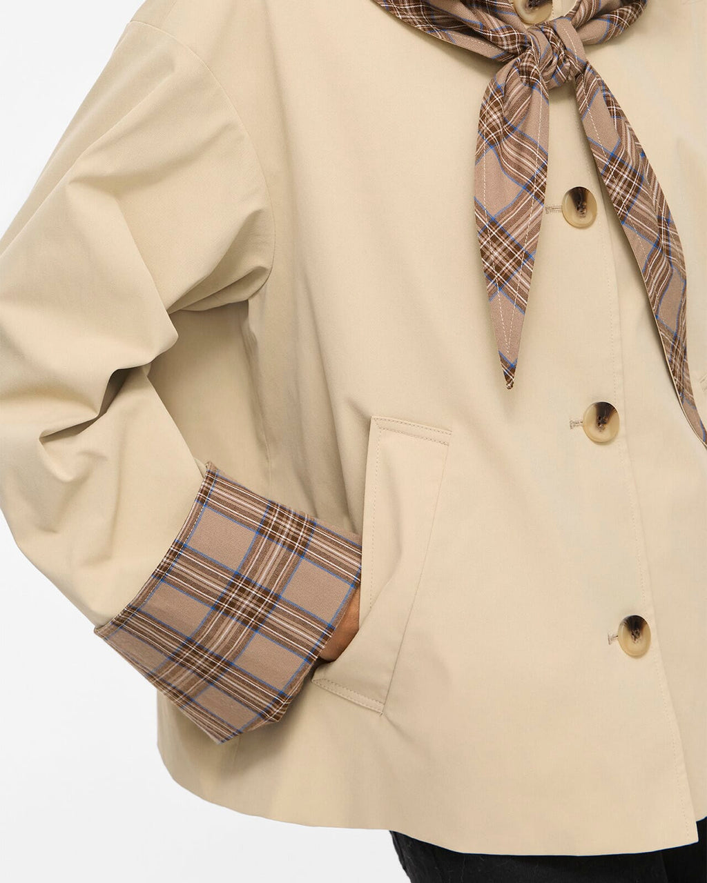 VILA Jakke Avara Detail L/S Detail - Fields Of Rye/ Check Scarf
