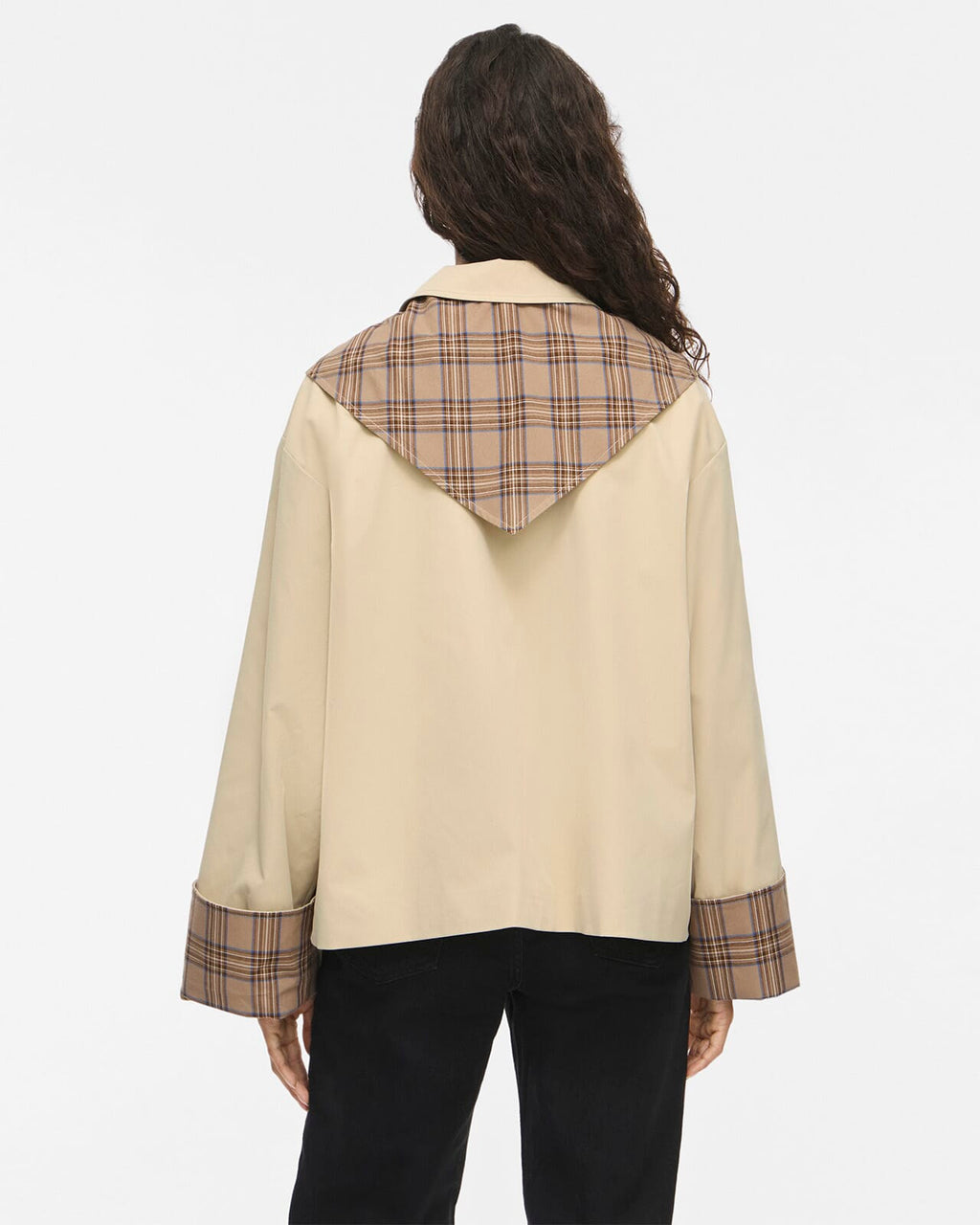 VILA Jakke Avara Detail L/S Detail - Fields Of Rye/ Check Scarf