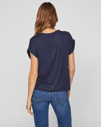 VILA Topp Ellette S/S Satin  - Navy Blazer