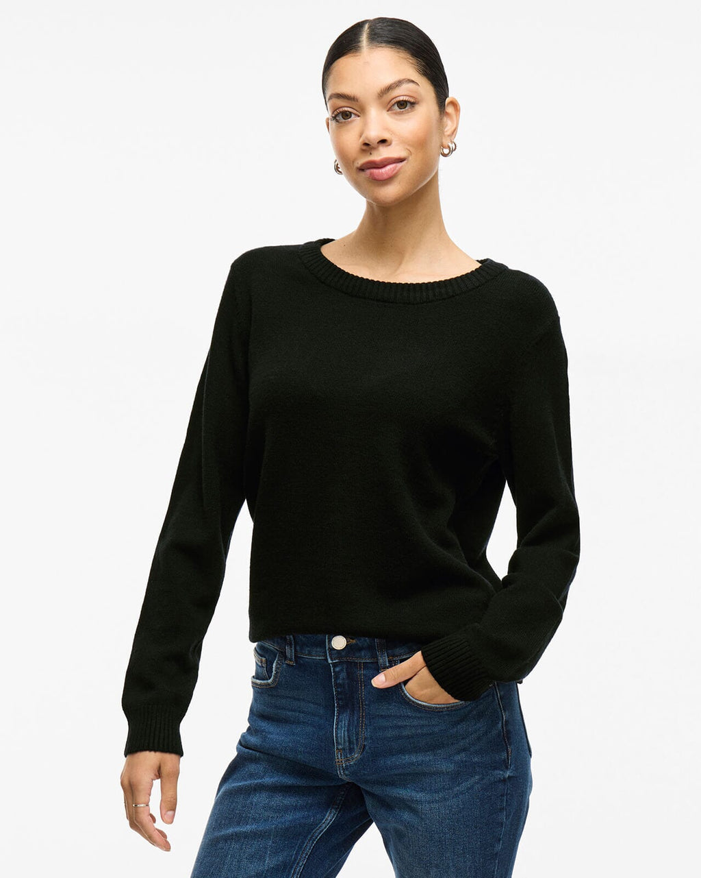 VILA Genser Ril O-neck L/S - Black