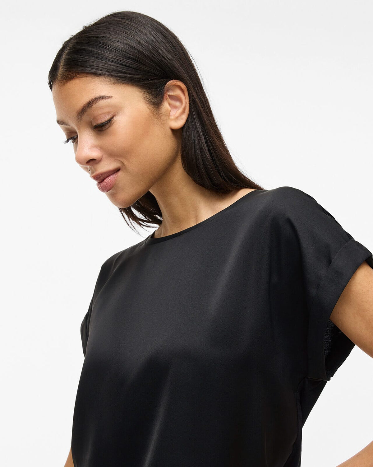 VILA Topp Ellette S/S Satin  - Black