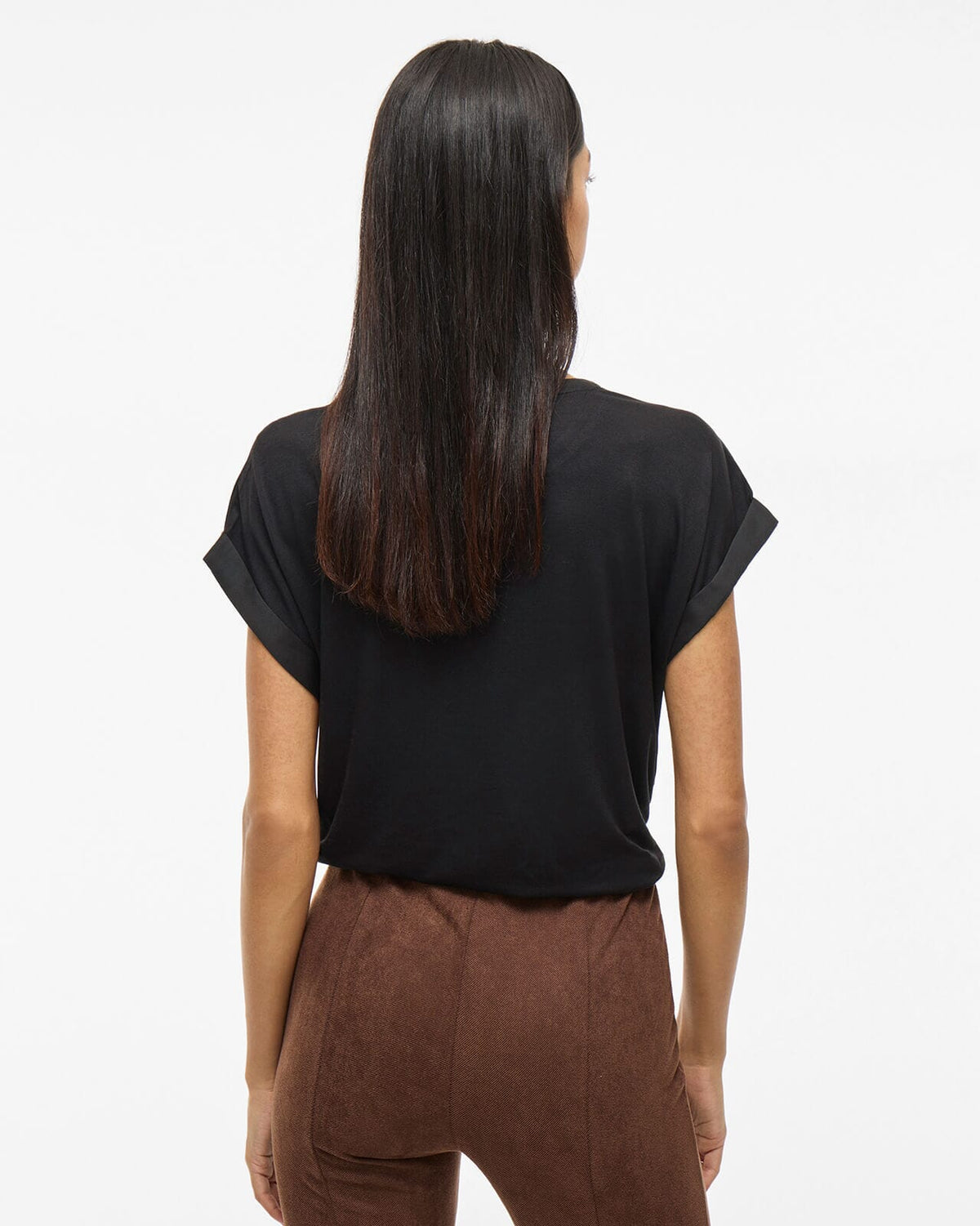 VILA Topp Ellette S/S Satin  - Black