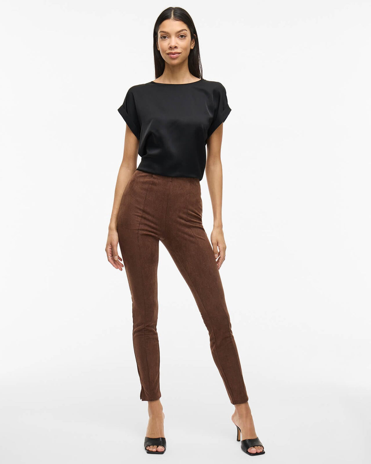 VILA Topp Ellette S/S Satin  - Black