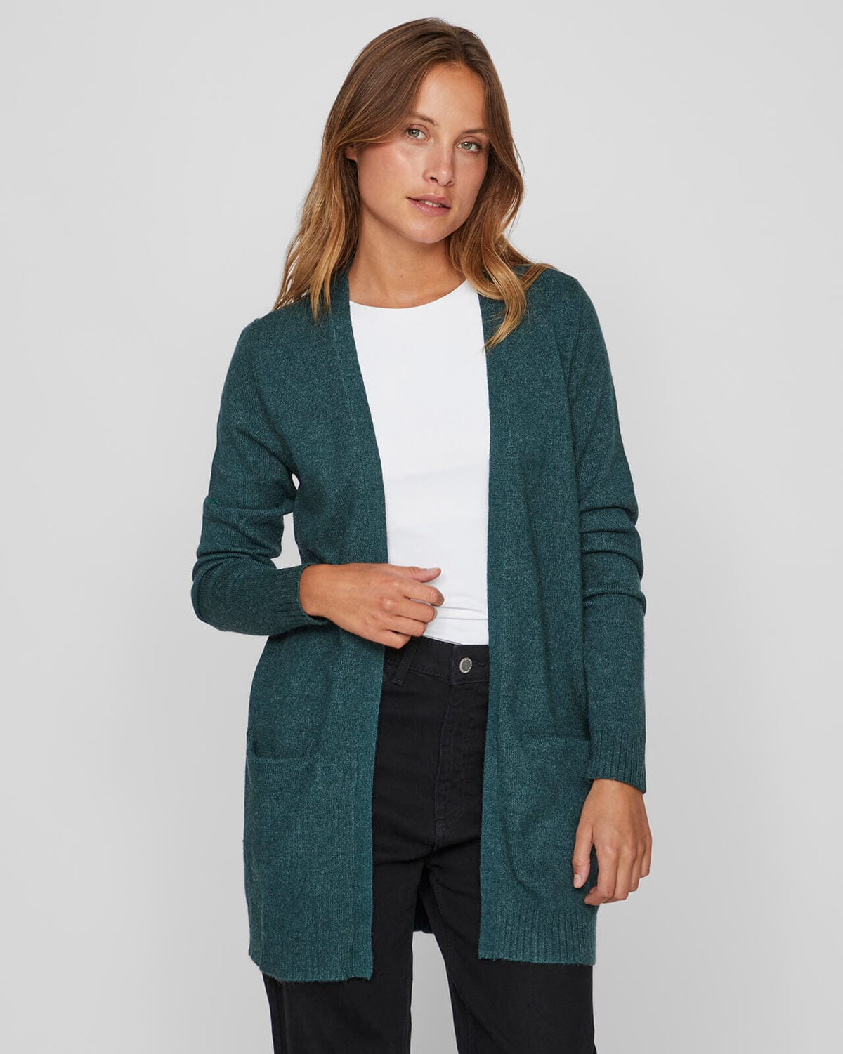 VILA Cardigan Ril Open L/S - Ponderosa Melange