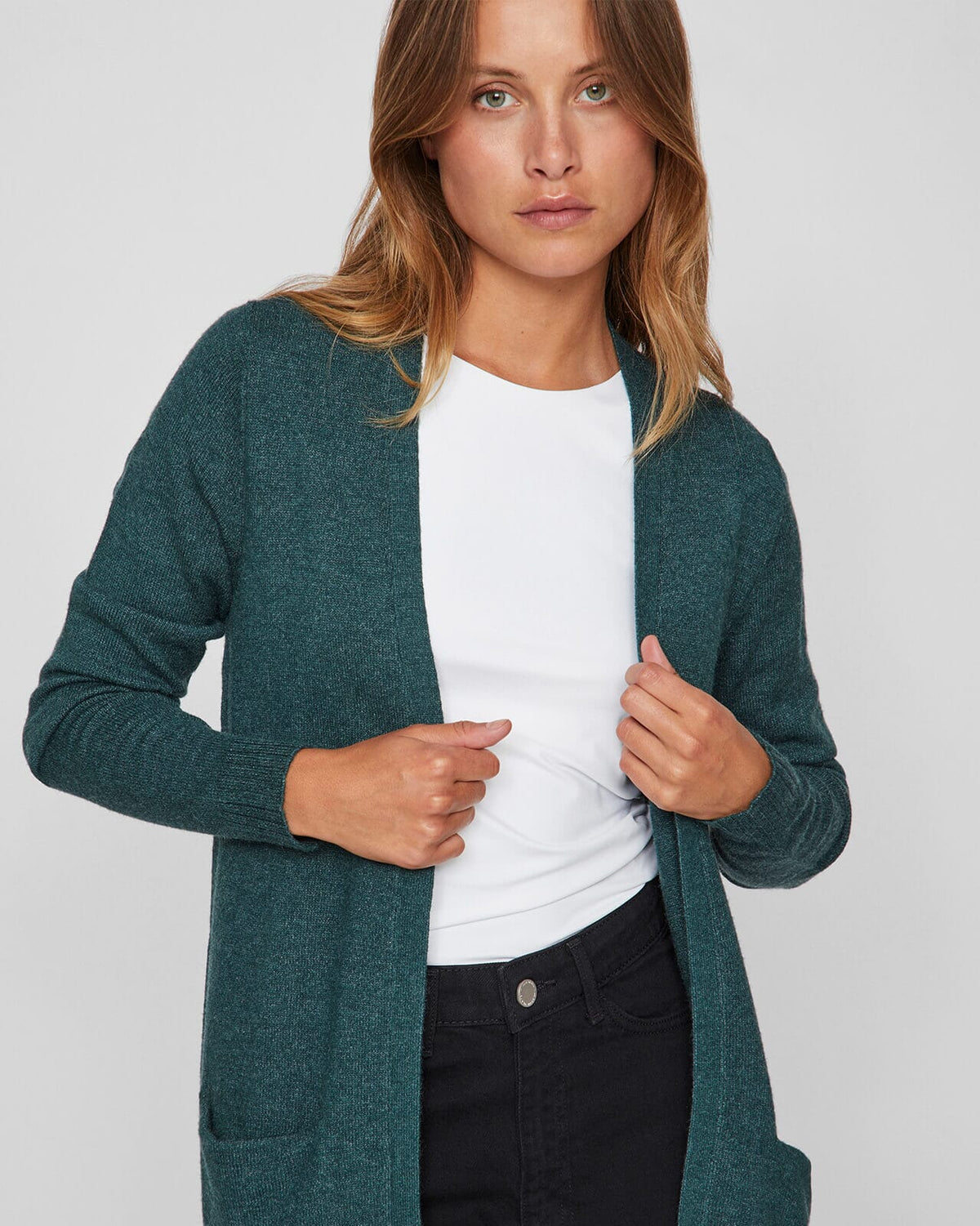 VILA Cardigan Ril Open L/S - Ponderosa Melange