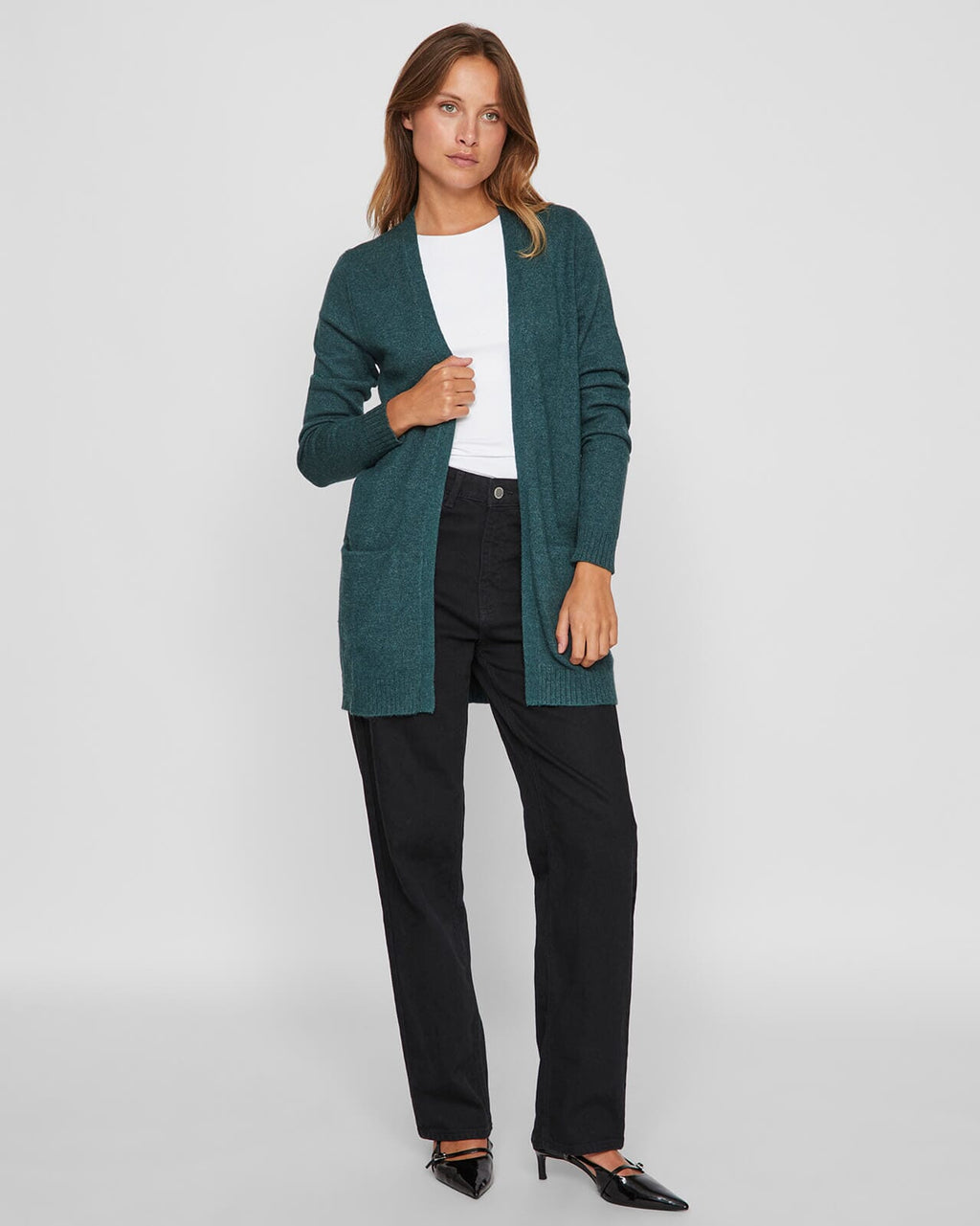 VILA Cardigan Ril Open L/S - Ponderosa Melange