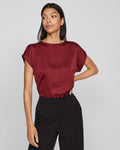 VILA Topp Ellette S/S Satin Top - Cabernet
