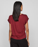VILA Topp Ellette S/S Satin Top - Cabernet