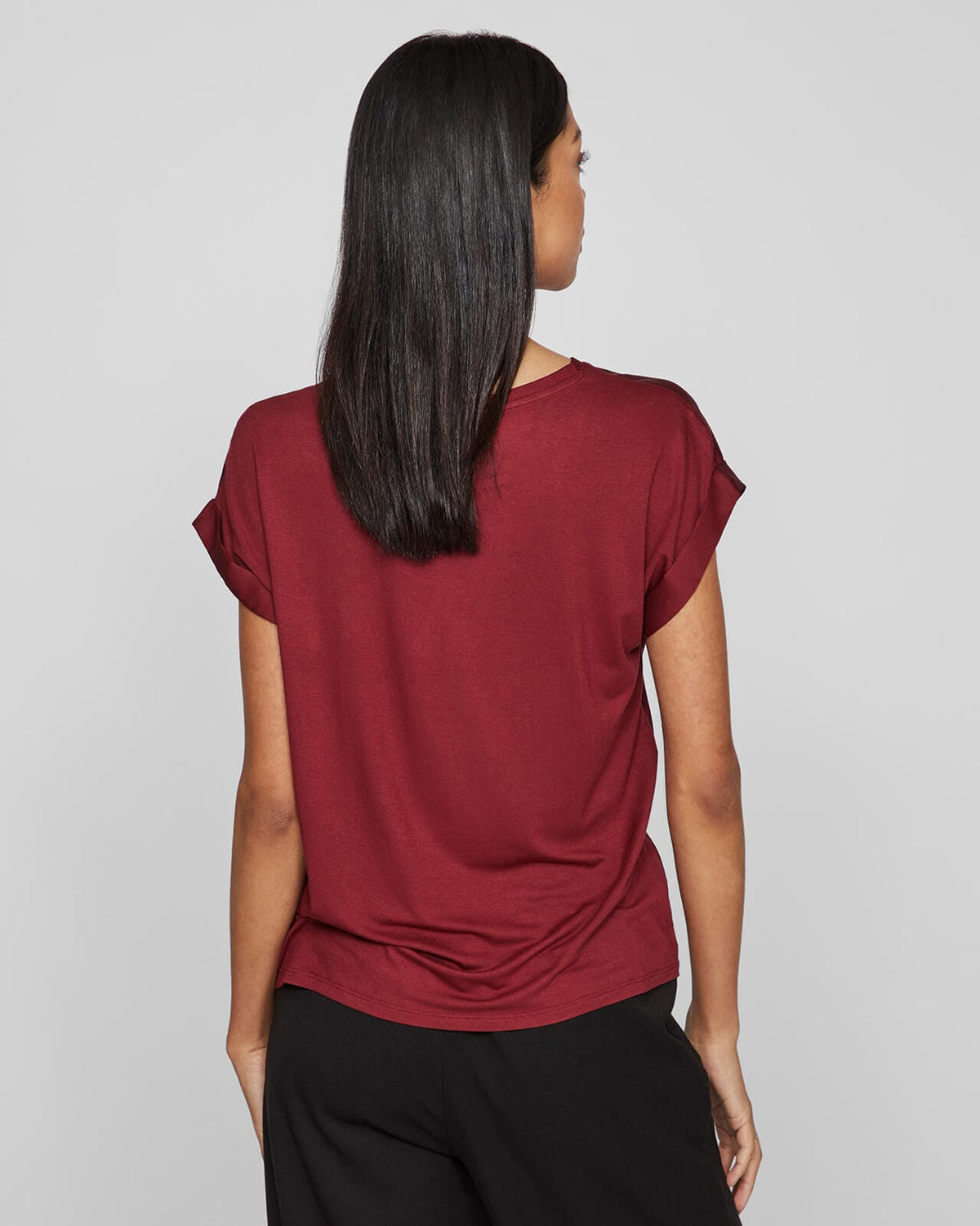 VILA Topp Ellette S/S Satin Top - Cabernet