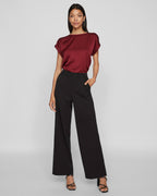 VILA Topp Ellette S/S Satin Top - Cabernet