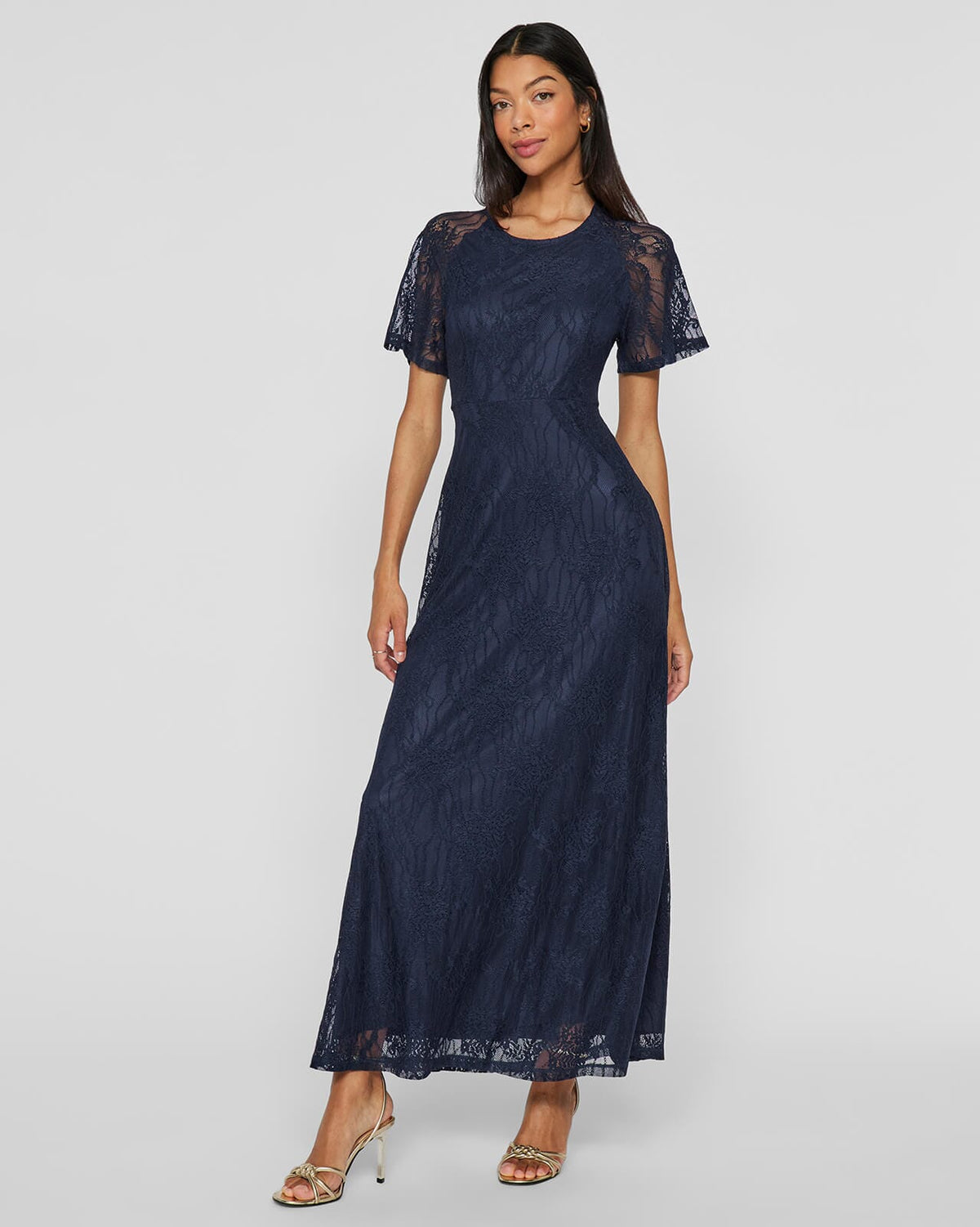 VILA Maxikjole Femma S/S Lace Dress - Navy Blazer