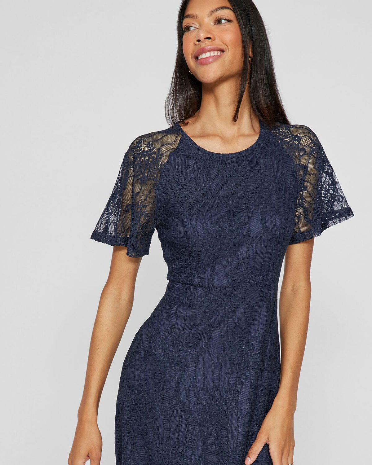 VILA Maxikjole Femma S/S Lace Dress - Navy Blazer