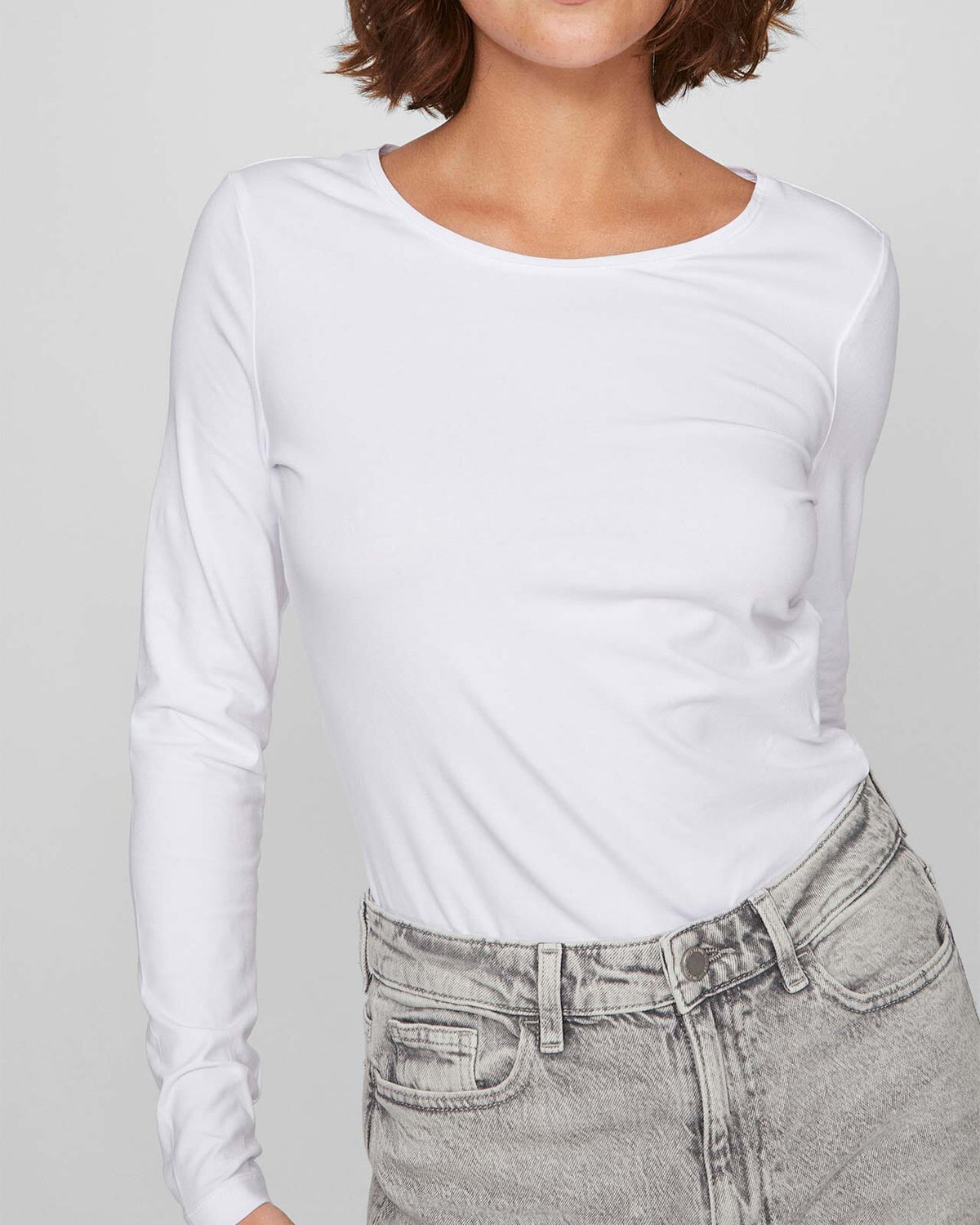 VILA Topp Nora L/S O-neck- Bright White