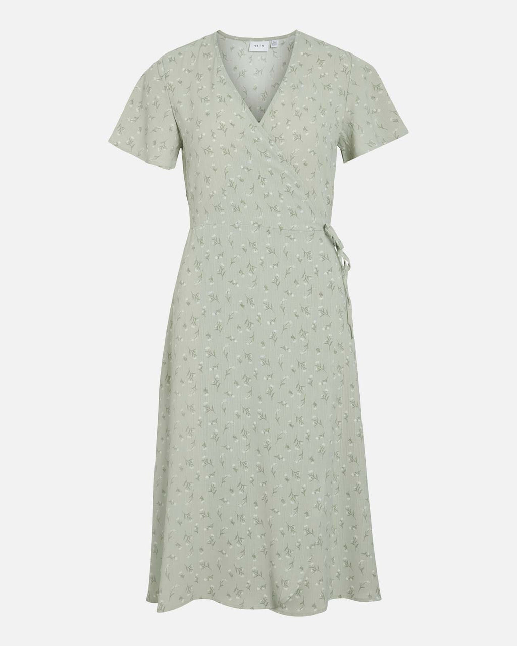 VILA Omslagskjole Lovie S/S Wrap Midi - Desert Sage/ Flower