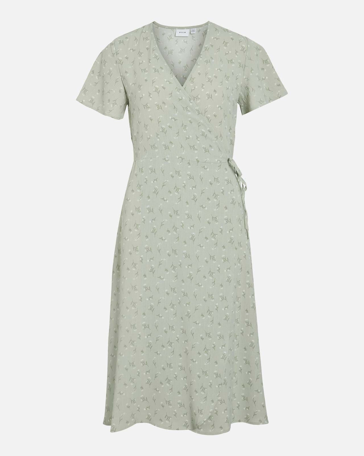 VILA Omslagskjole Lovie S/S Wrap Midi - Desert Sage/ Flower
