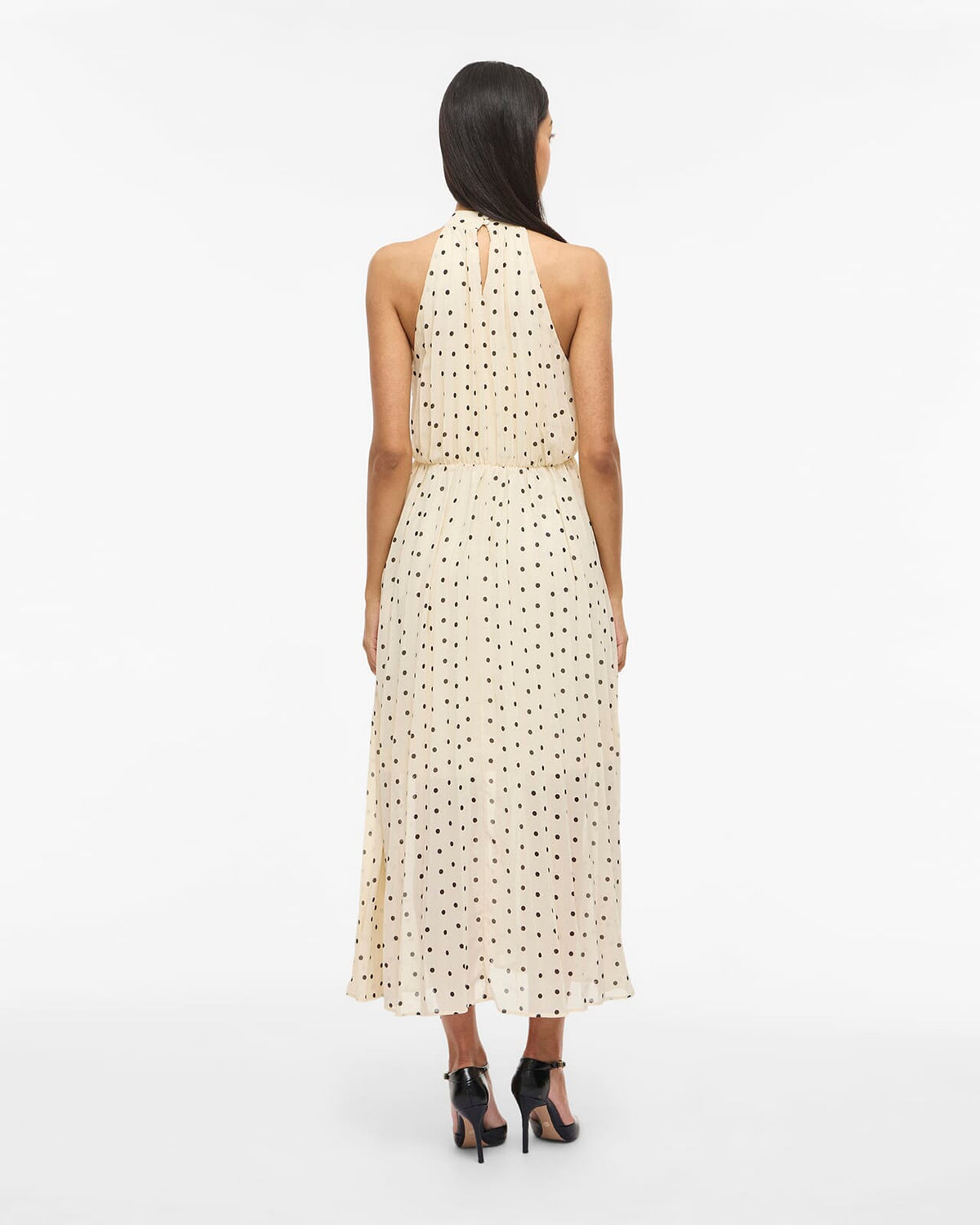 VILA Midikjole Micada Halterneck Ancle - Birch/ Black Dots
