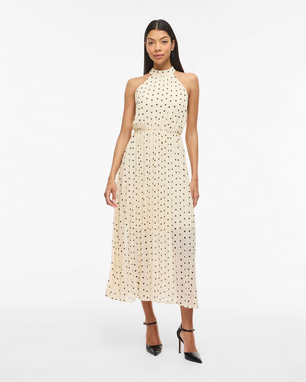 VILA Midikjole Micada Halterneck Ancle - Birch/ Black Dots
