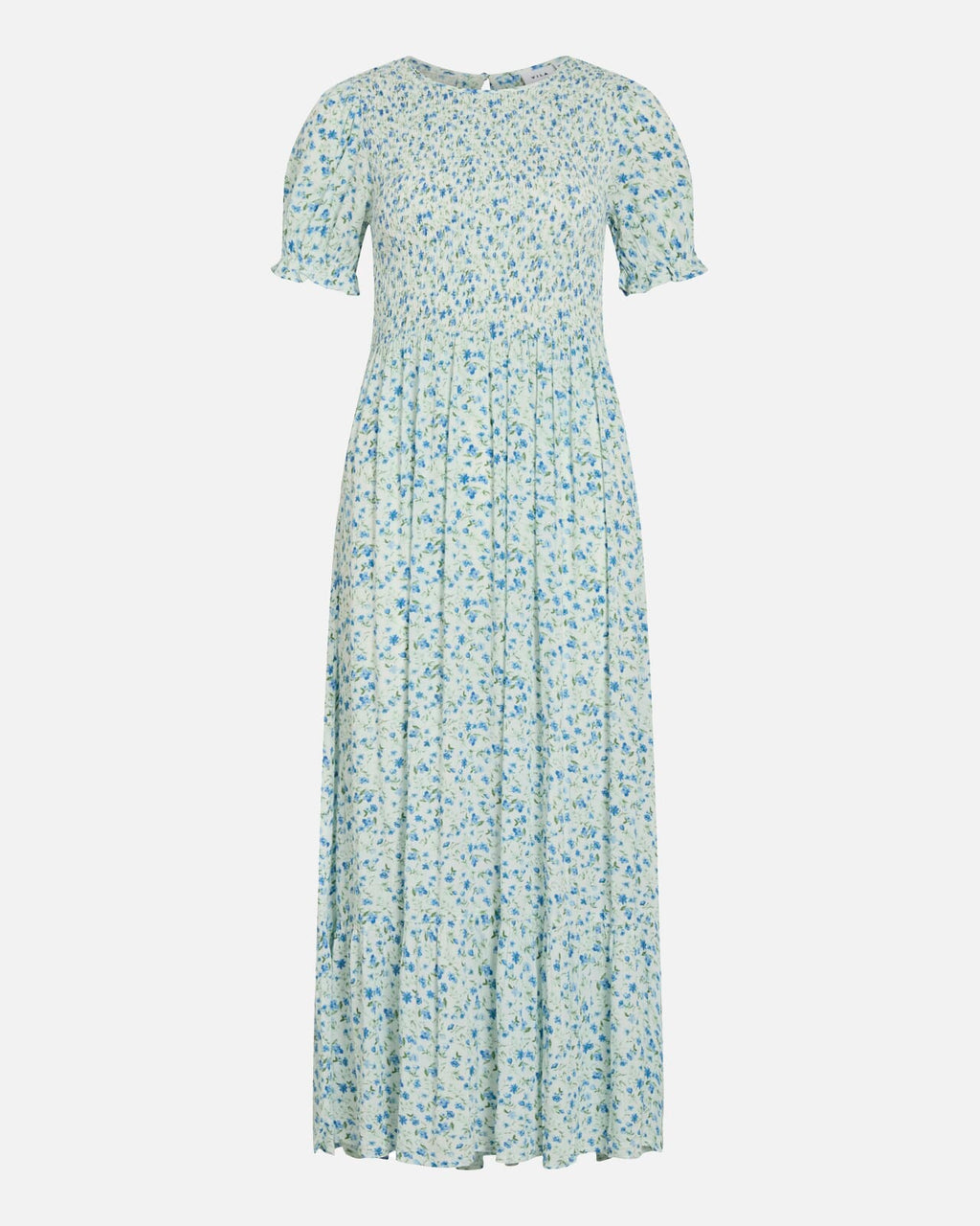 VILA Midikjole Greis S/S O-neck Ankle - Snow White/ Blue Flowers