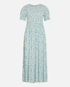 VILA Midikjole Greis S/S O-neck Ankle - Snow White/ Blue Flowers