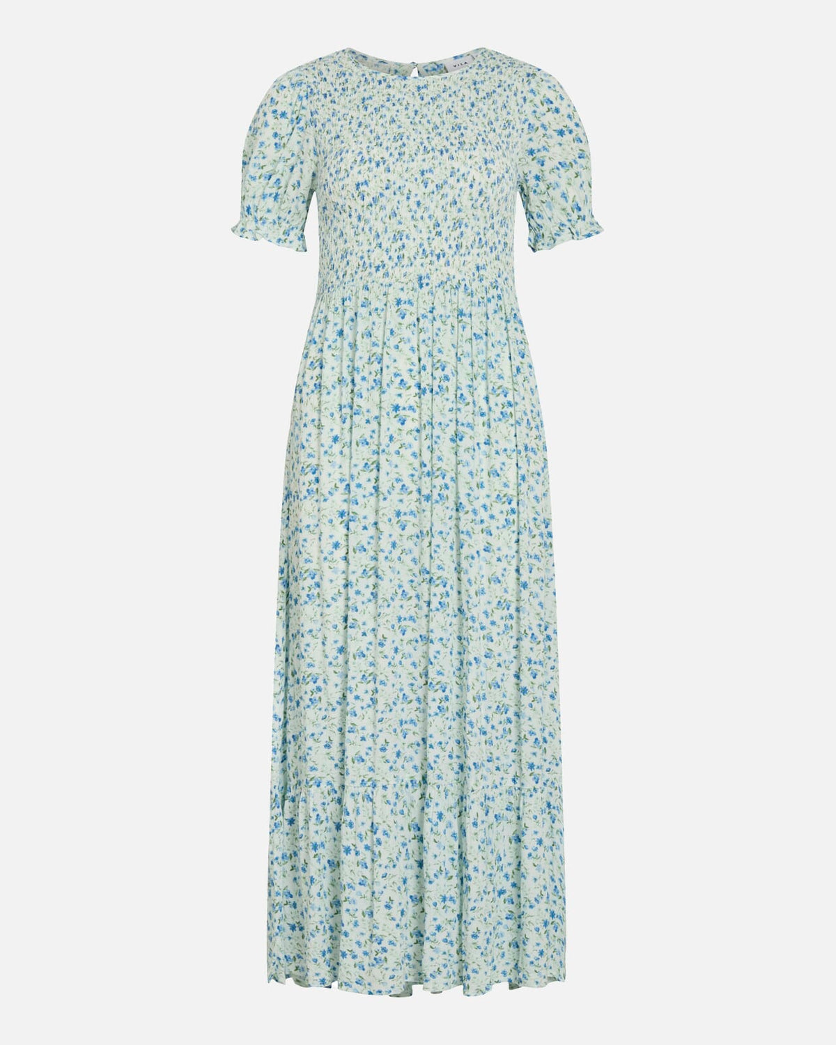 VILA Midikjole Greis S/S O-neck Ankle - Snow White/ Blue Flowers