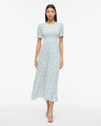 VILA Midikjole Greis S/S O-neck Ankle - Snow White/ Blue Flowers