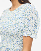 VILA Midikjole Greis S/S O-neck Ankle - Snow White/ Blue Flowers