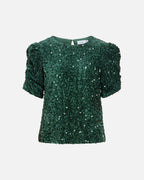 VILA Paljettopp Believe O-neck Puff Sequins - Pineneedle