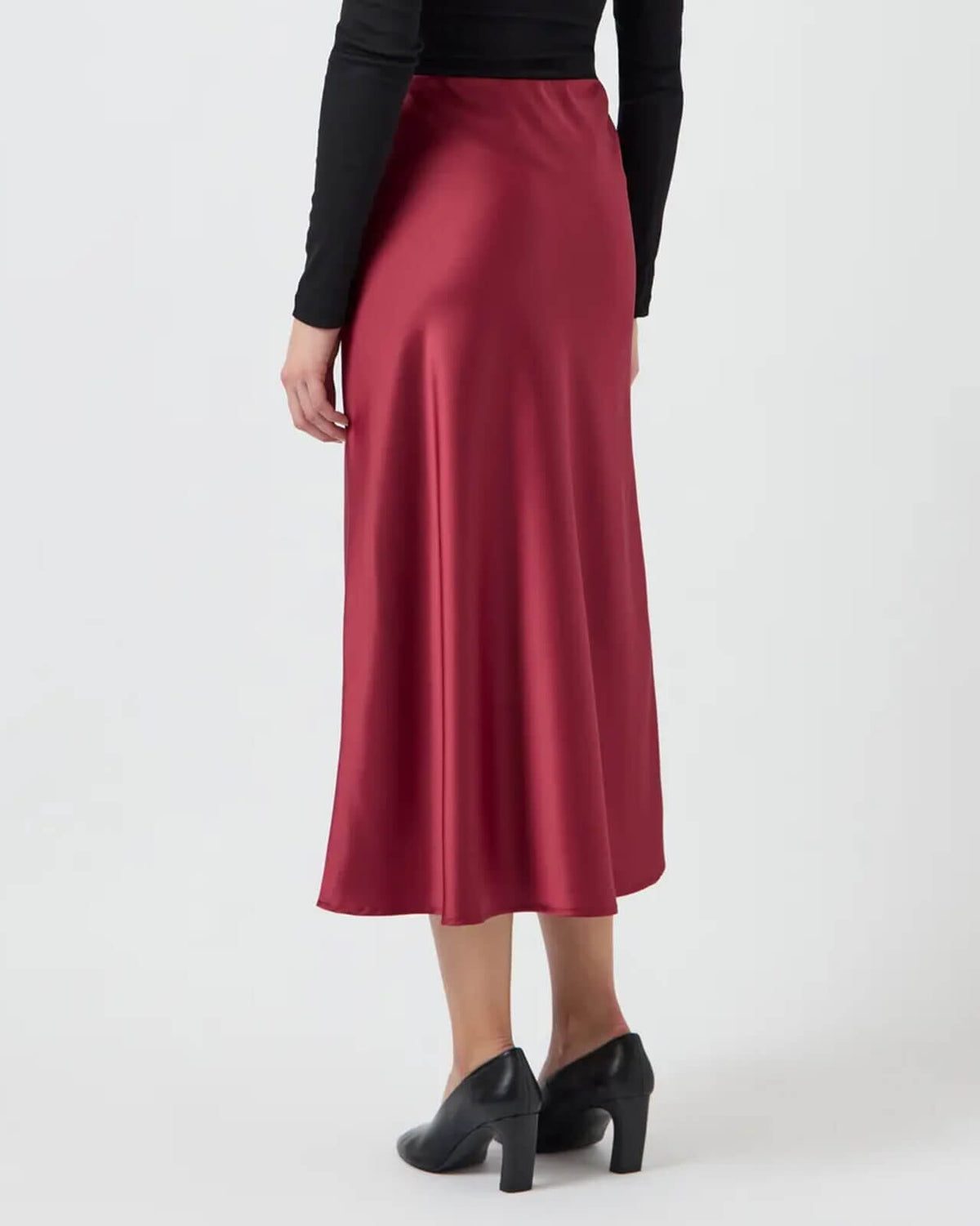 Y.A.S Satengskjørt Pella HW Midi Skirt - Tibetan Red