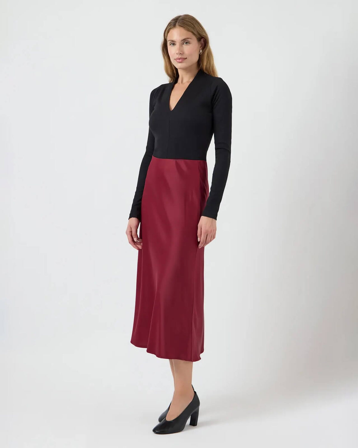 Y.A.S Satengskjørt Pella HW Midi Skirt - Tibetan Red