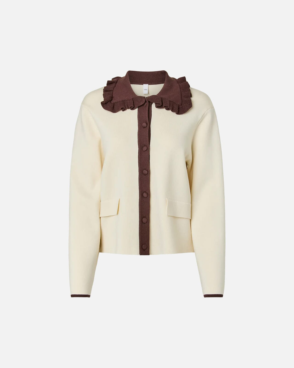 Y.A.S Cardigan Nella LS Knit - Birch/ Chocolate Brown