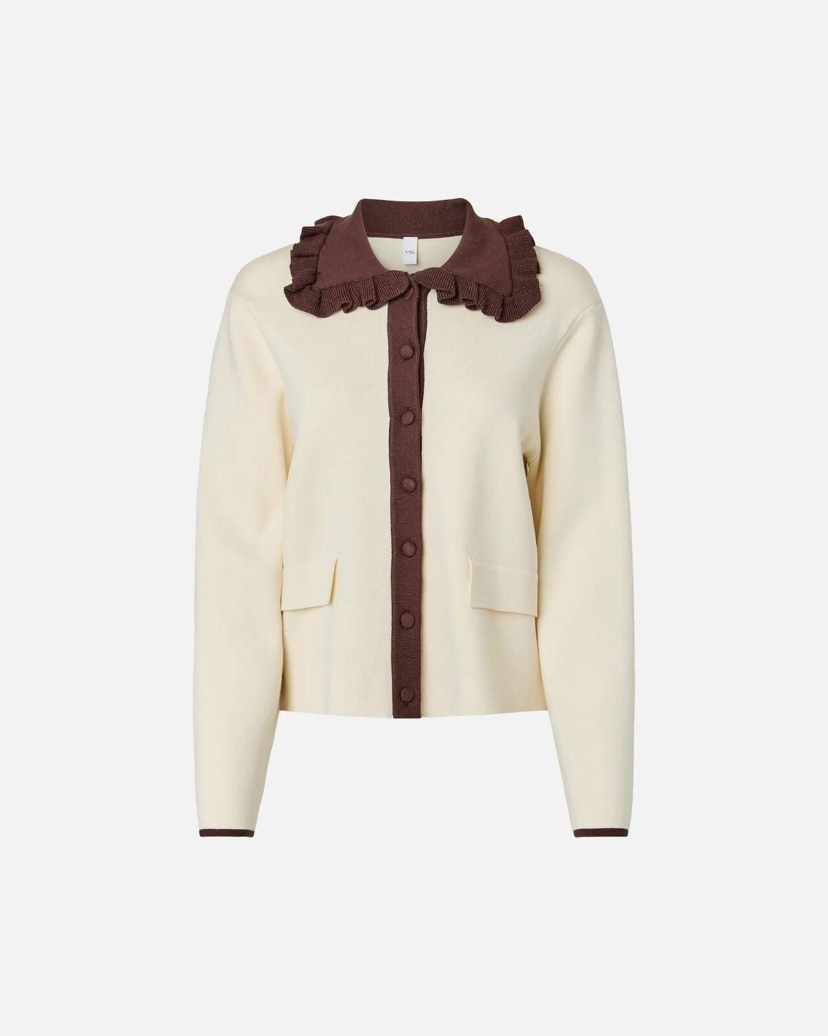 Y.A.S Cardigan Nella LS Knit - Birch/ Chocolate Brown