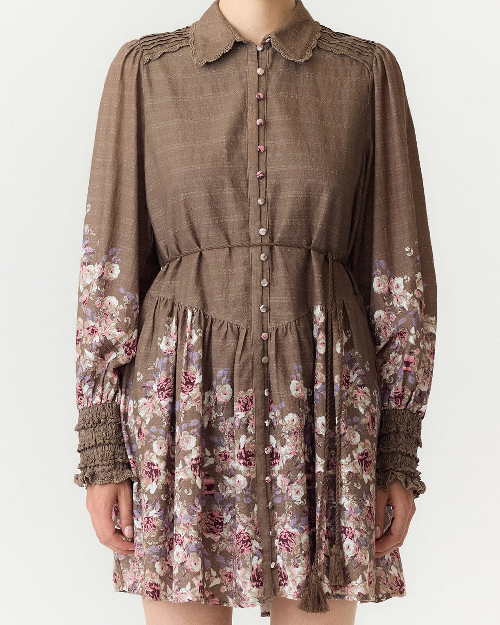 Y.A.S Skjortekjole Somellu LS Shirt - Timber Wolf/ Somellu print