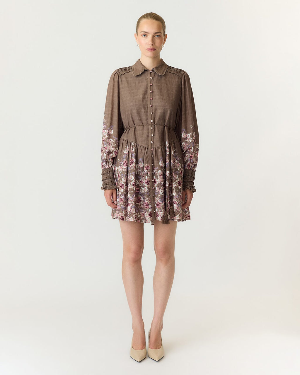 Y.A.S Skjortekjole Somellu LS Shirt - Timber Wolf/ Somellu print