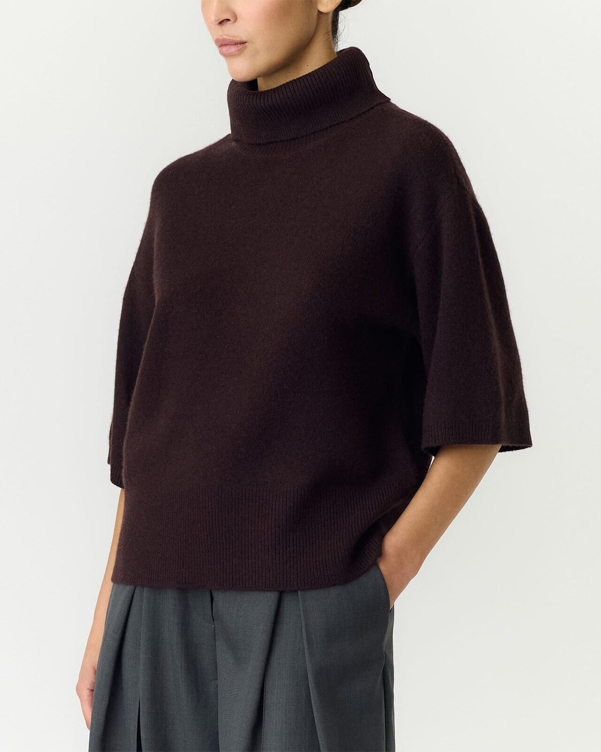 Y.A.S Strikket Topp Emila Ull 2/4 Wool Knit - Coffee Bean