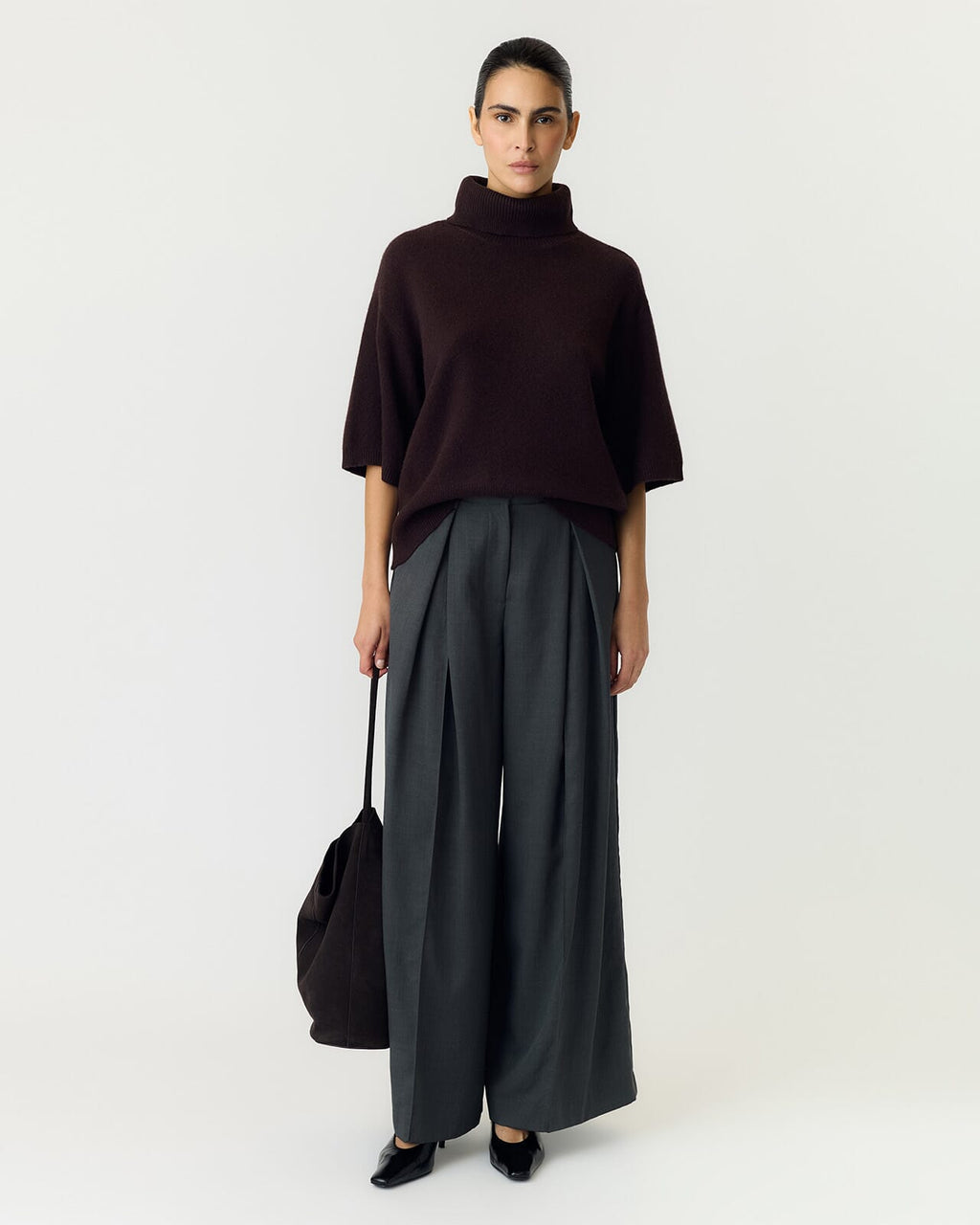Y.A.S Strikket Topp Emila Ull 2/4 Wool Knit - Coffee Bean