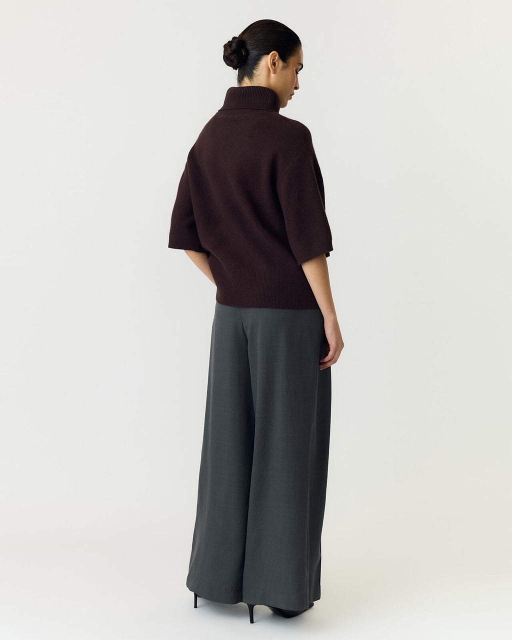 Y.A.S Strikket Topp Emila Ull 2/4 Wool Knit - Coffee Bean