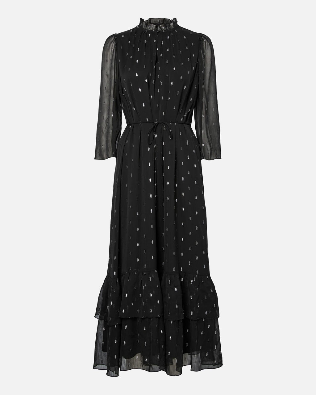 Y.A.S Maxikjole Mena 3/4 Long - Black W. SILVER DOTS