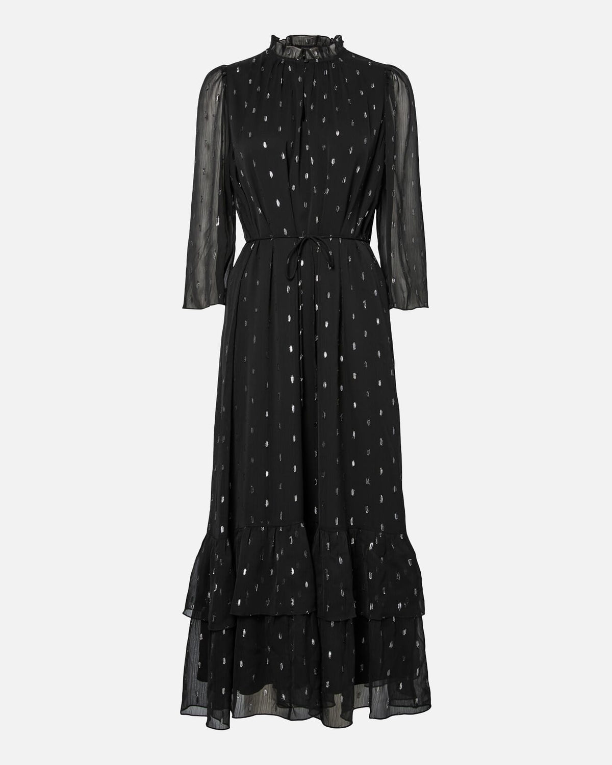 Y.A.S Maxikjole Mena 3/4 Long - Black W. SILVER DOTS