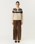 Y.A.S Strikkegenser Domina Ullmiks LS Wool Blend - Wood Ash/ Dijon/ Chocolate