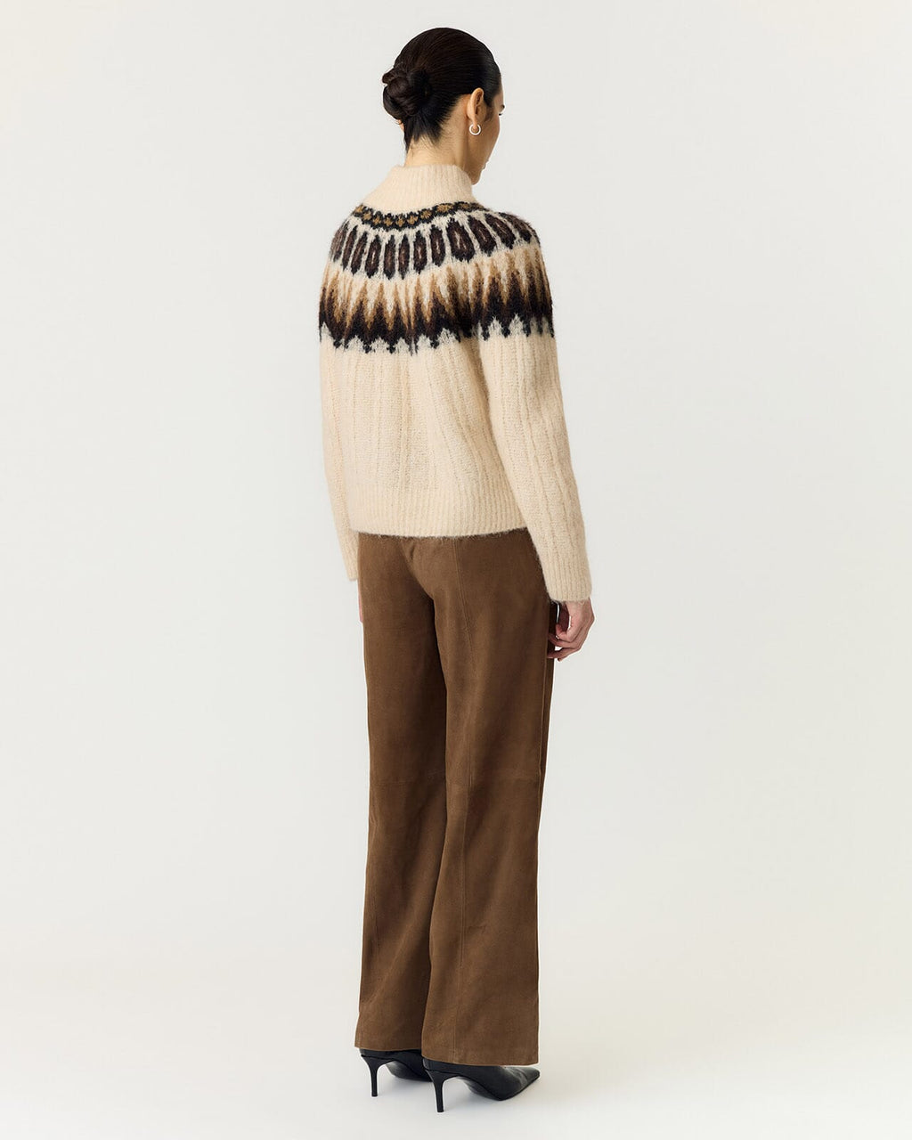 Y.A.S Strikkegenser Domina Ullmiks LS Wool Blend - Wood Ash/ Dijon/ Chocolate